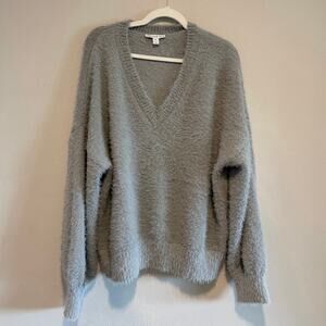 And Now This XXL Eyelash Super Soft Fuzzy V Neck Sweater